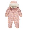 GX524: Girls Pink Floral Print Padded Snowsuit (0-18 Months)